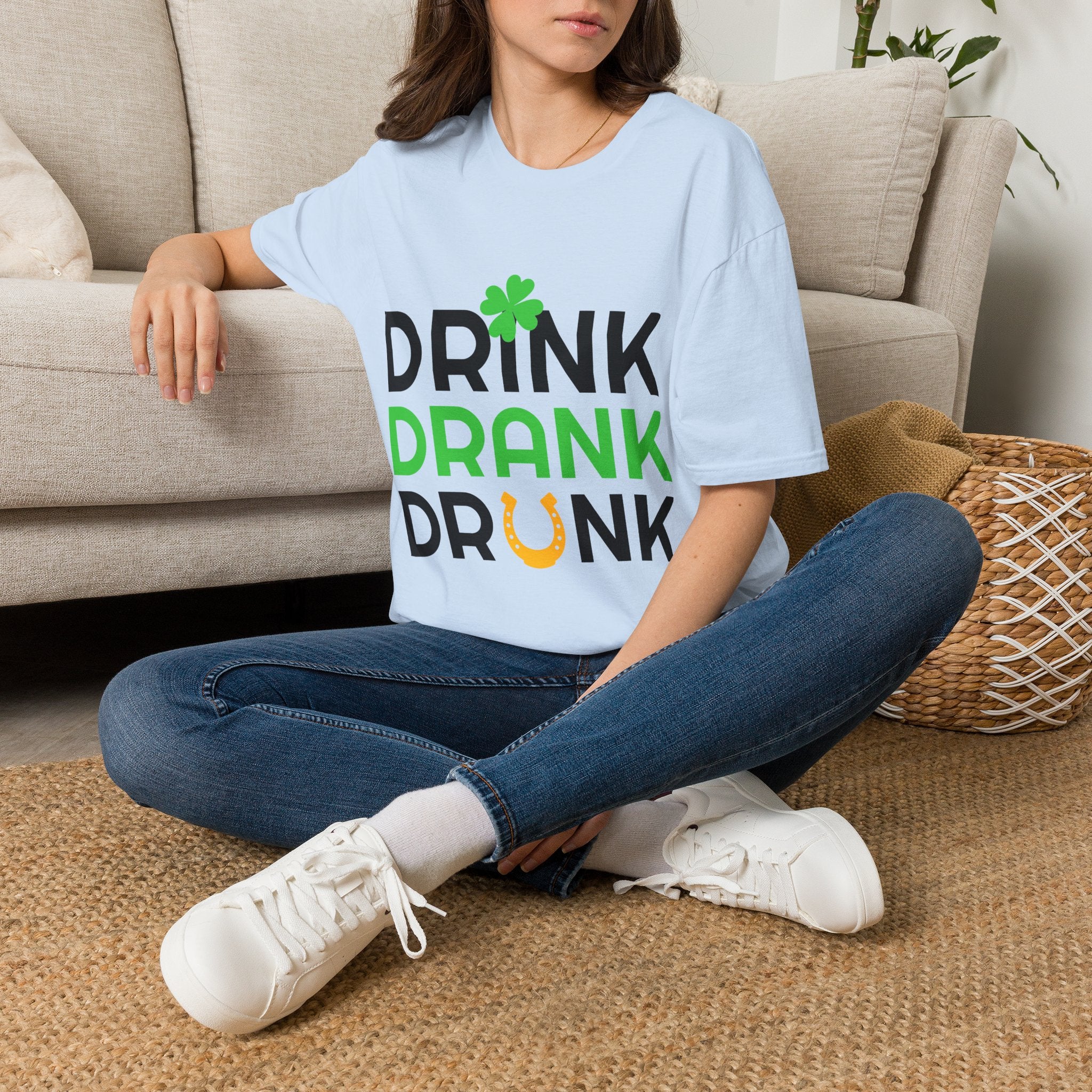 Drink Drank Drunk St. Patrick’s Day T-Shirt — Shamrock & Horseshoe Party Tee