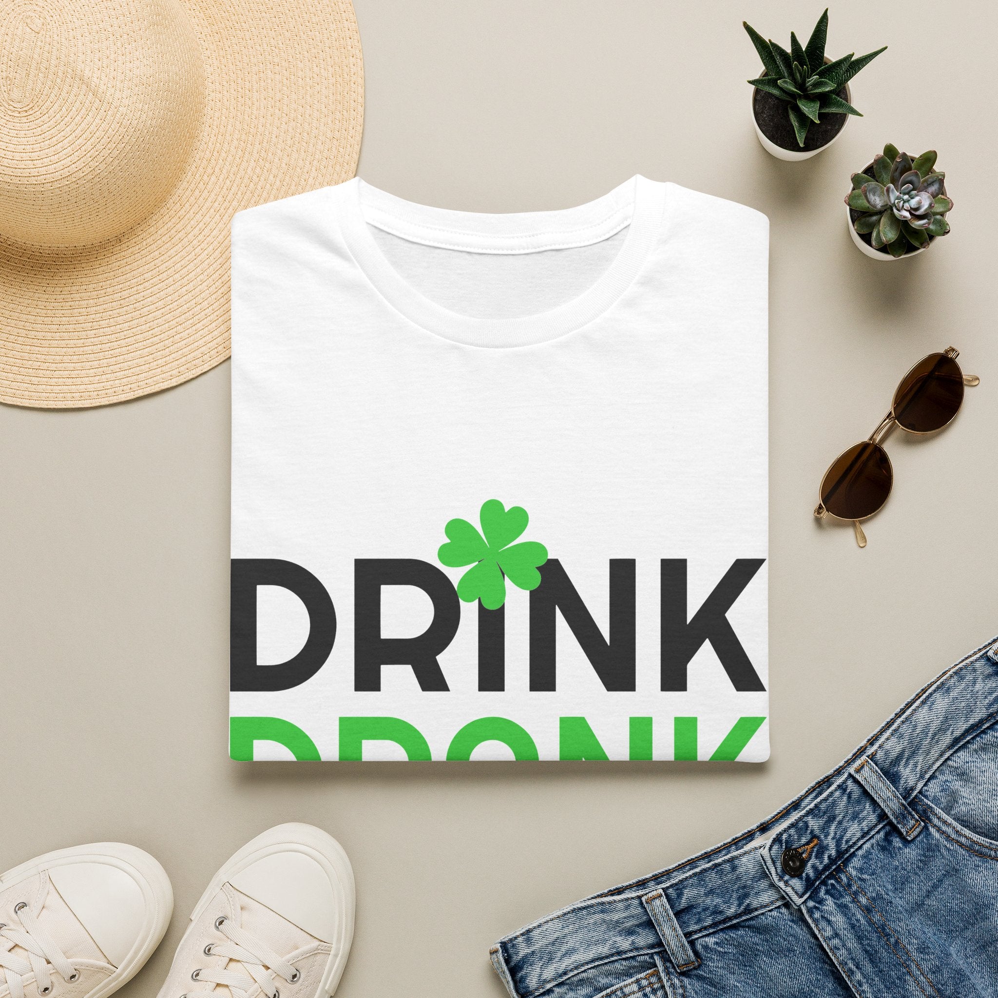 Drink Drank Drunk St. Patrick’s Day T-Shirt — Shamrock & Horseshoe Party Tee
