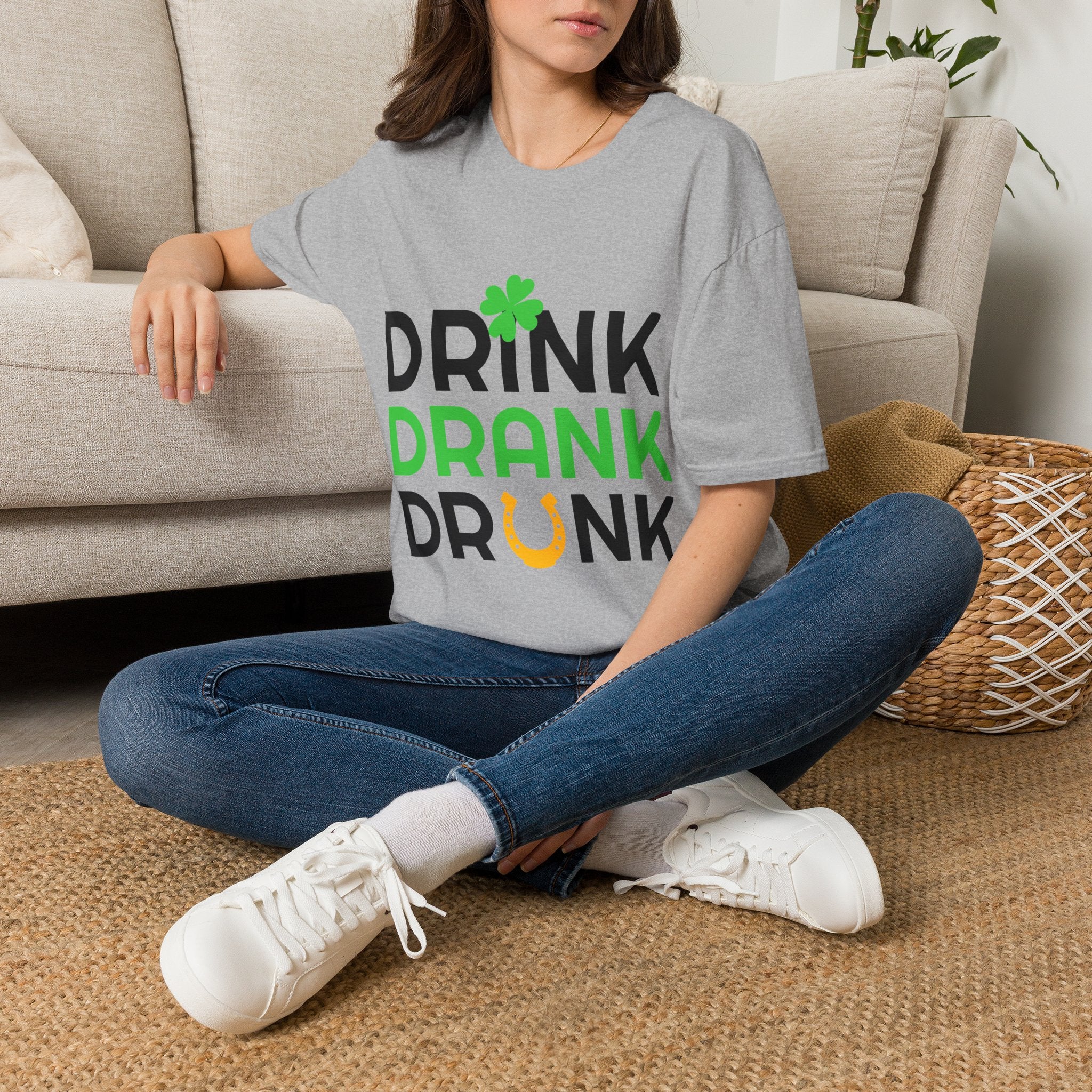 Drink Drank Drunk St. Patrick’s Day T-Shirt — Shamrock & Horseshoe Party Tee