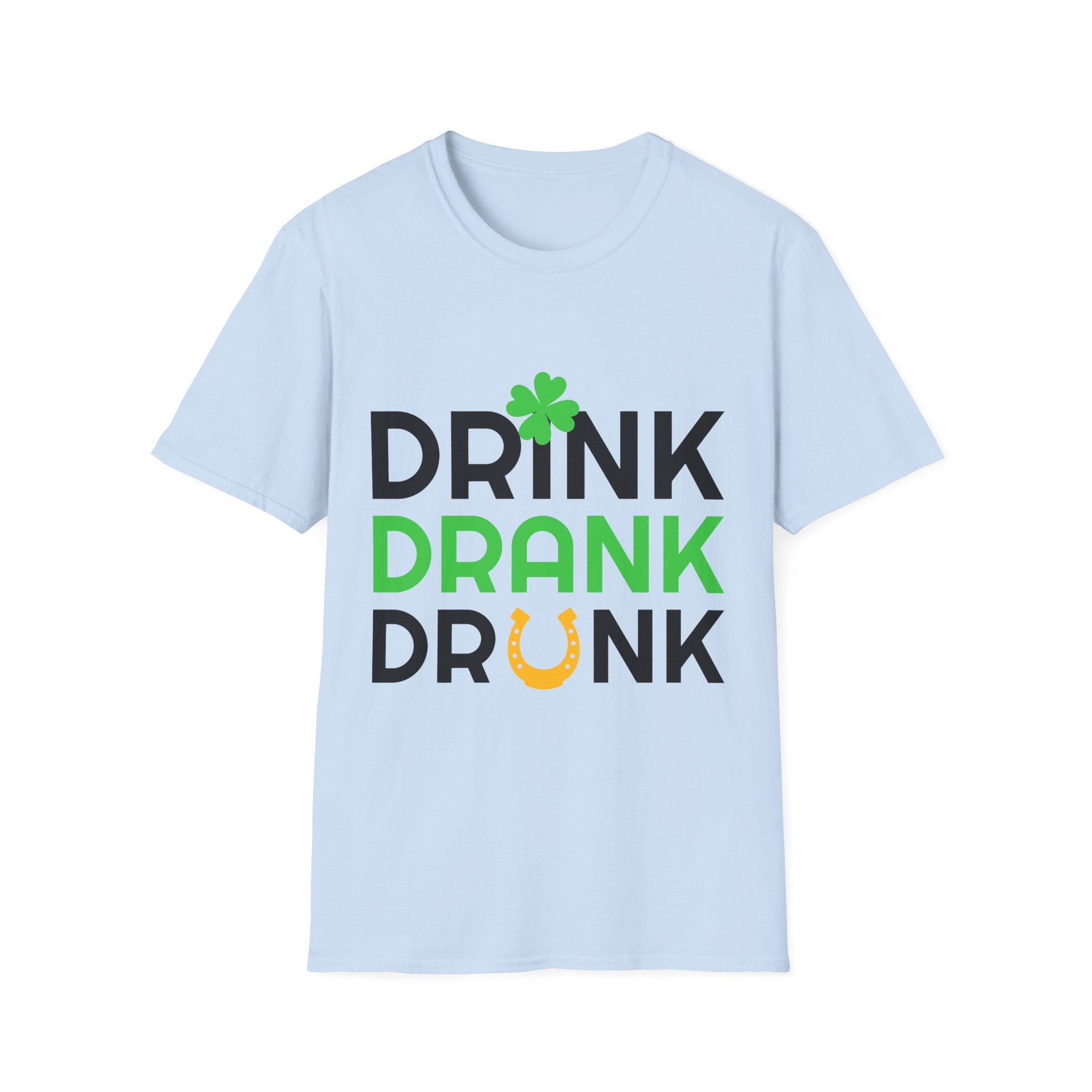 Drink Drank Drunk St. Patrick’s Day T-Shirt — Shamrock & Horseshoe Party Tee