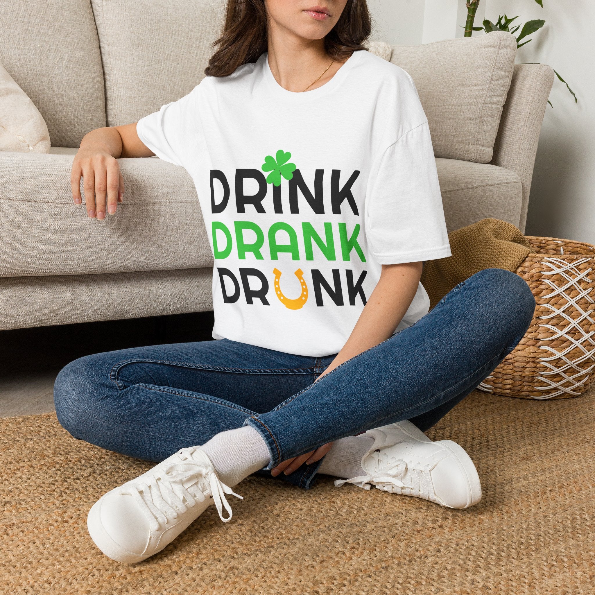 Drink Drank Drunk St. Patrick’s Day T-Shirt — Shamrock & Horseshoe Party Tee