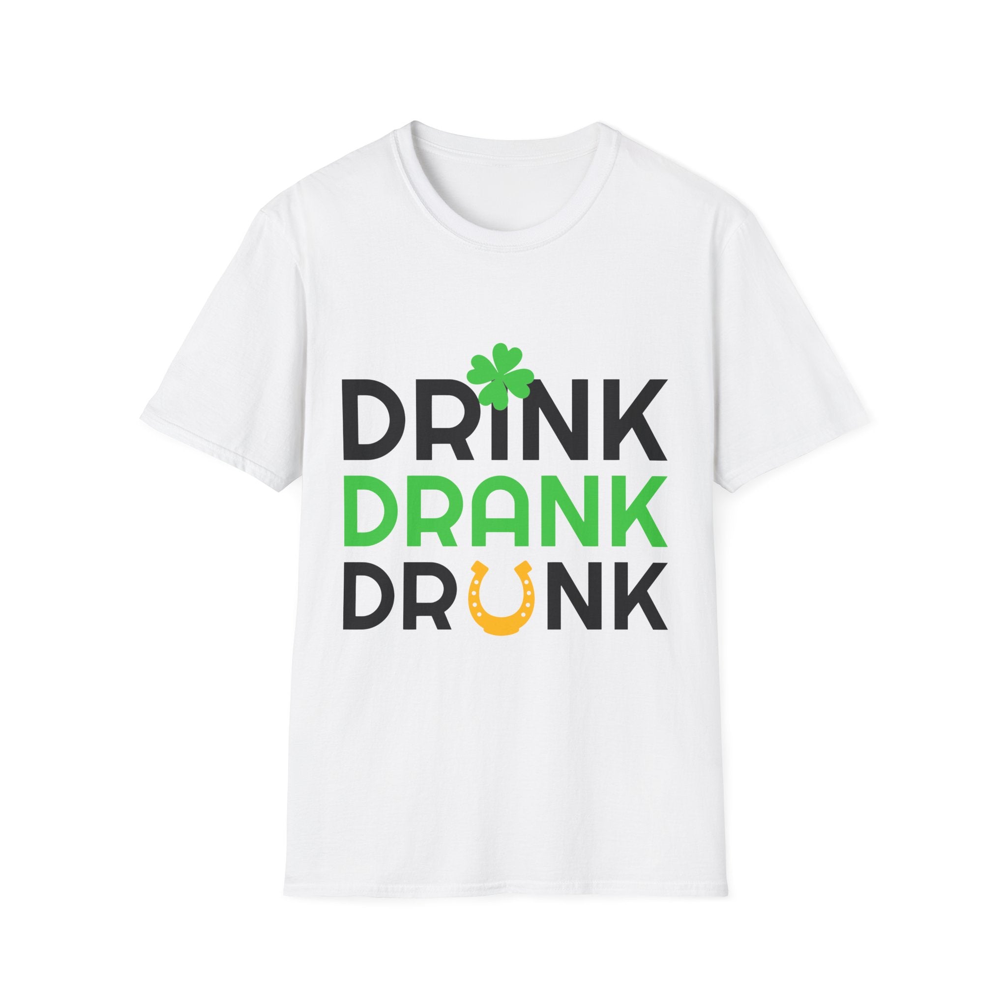 Drink Drank Drunk St. Patrick’s Day T-Shirt — Shamrock & Horseshoe Party Tee