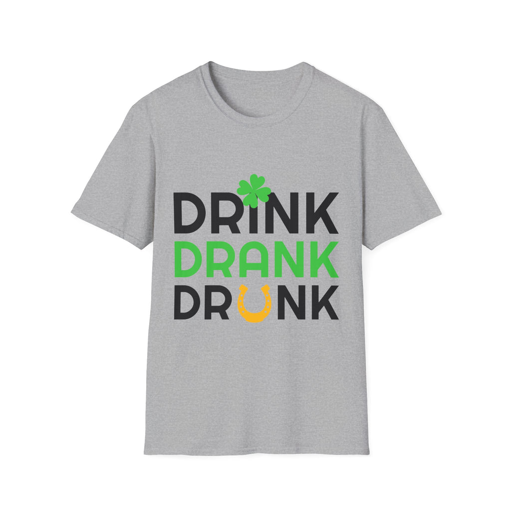 Drink Drank Drunk St. Patrick’s Day T-Shirt — Shamrock & Horseshoe Party Tee